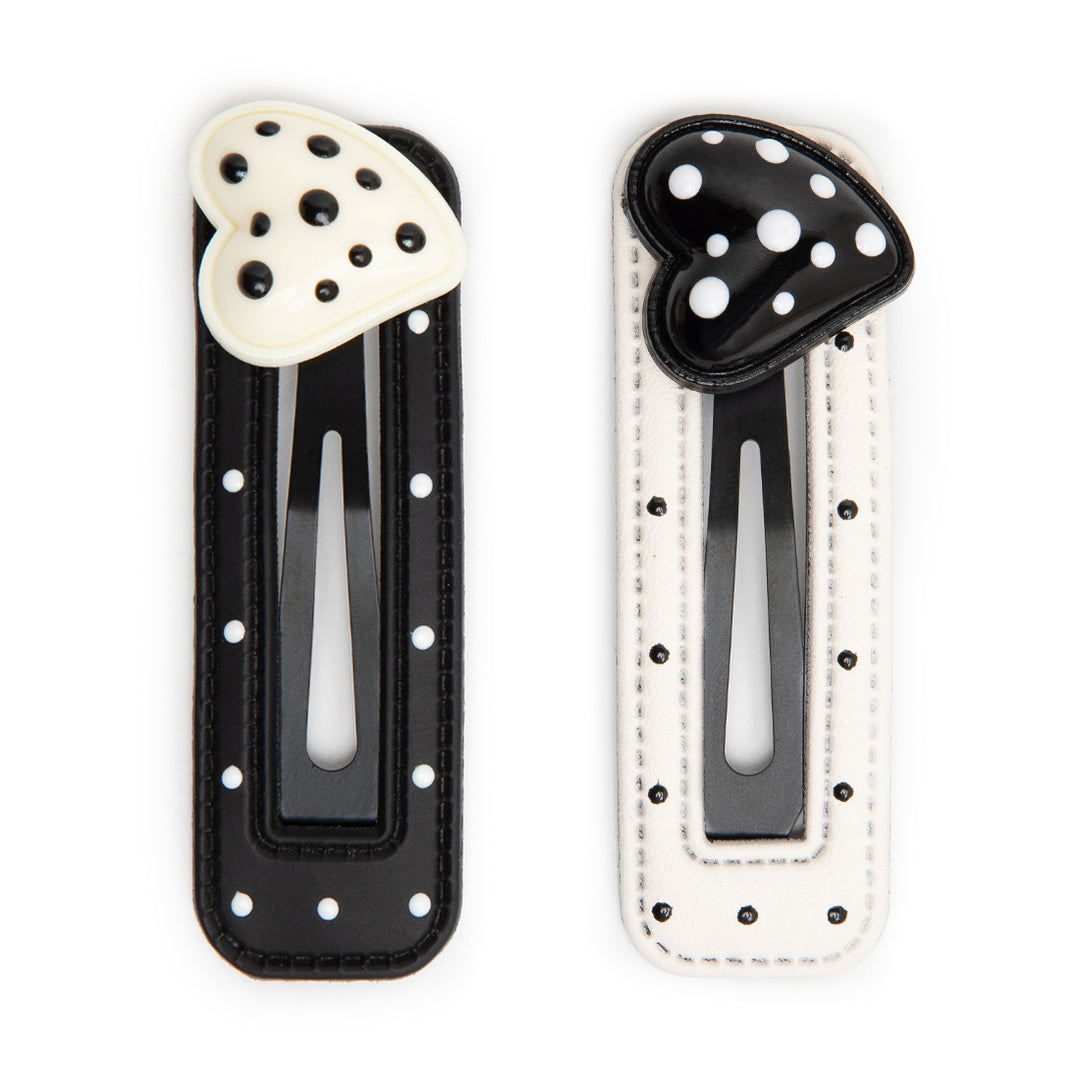 Heart Polka Dot Tic Tac Clips - Black & White Set of 2