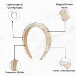 Load image into Gallery viewer, Radhu &amp; Kabby Classic Beige Floral Embroidered Hairband for Women &amp; Girls