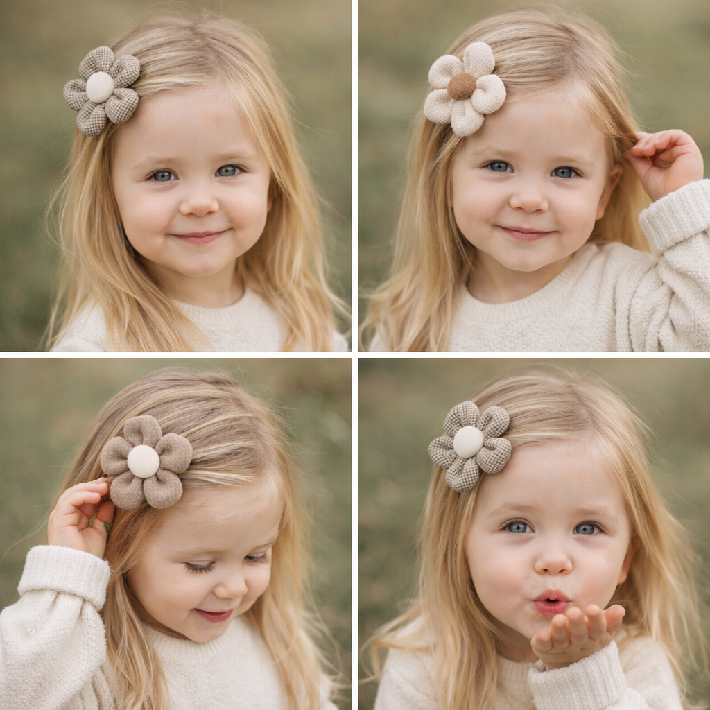 Radhu & Kabby Flower Hair Clips for Girls | Set of 3 Soft Floral Accessories in Neutral Tones