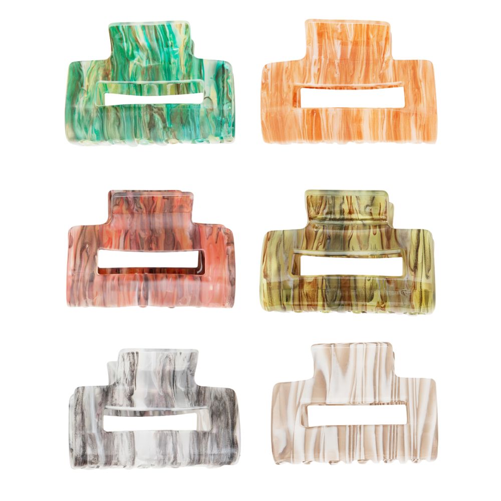 Radhu & Kabby Large Marble Finish Hair Clutcher Clips | Set of 3 Rectangle Claws in Multicolor Tones | Strong Grip for Thick Hair | Stylish Daily Hair Accessories