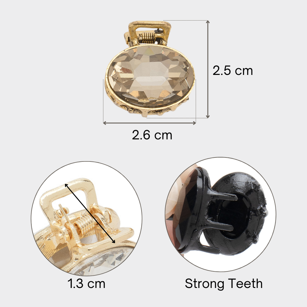 Mini Oval Hair Claw Clips – Black, Gold & Smoky Topaz Set of 3