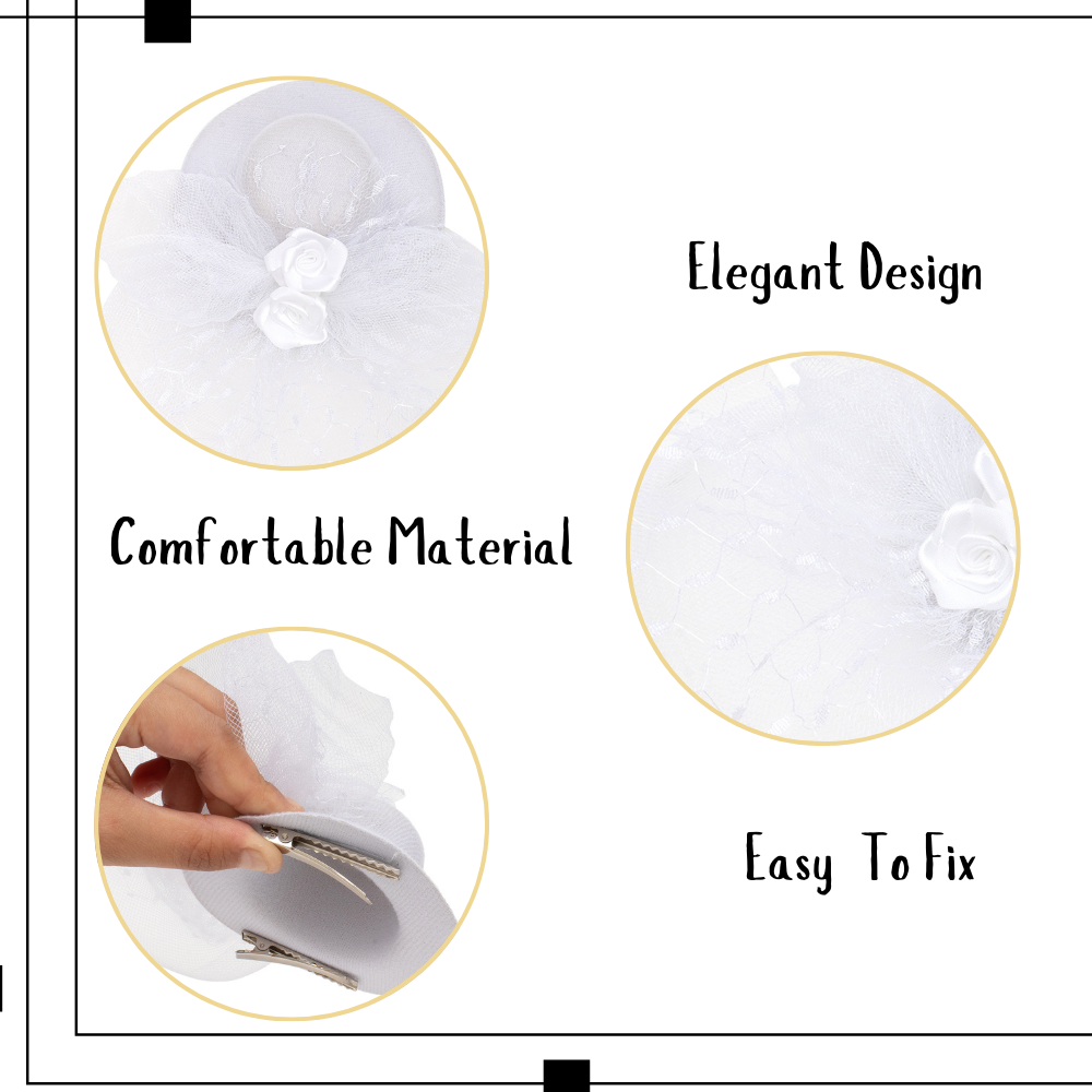 Radhu & Kabby Fascinator Hat for Girls/Women | White Hat with Polka Dot Veil, Mesh Bow | Hair Accessory for Weddings, Outings and Special Events