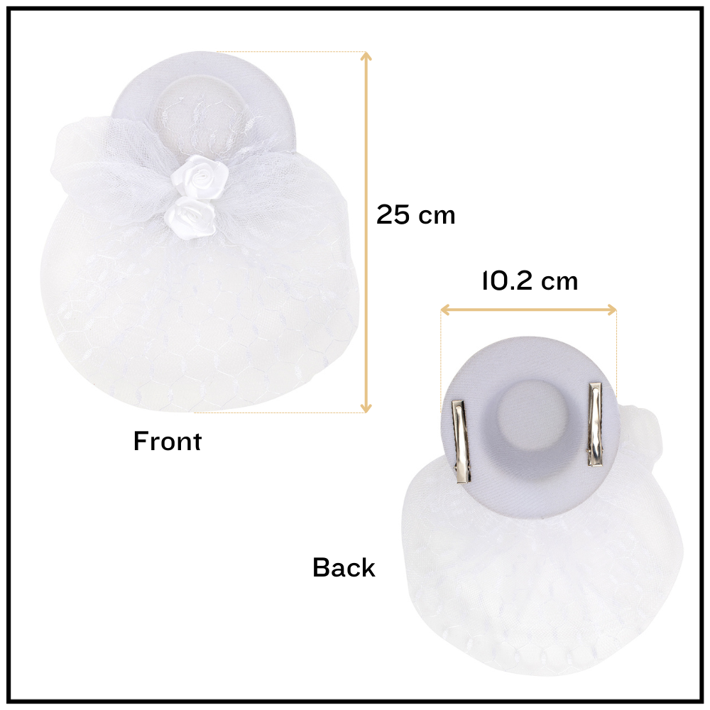 Radhu & Kabby Fascinator Hat for Girls/Women | White Hat with Polka Dot Veil, Mesh Bow | Hair Accessory for Weddings, Outings and Special Events