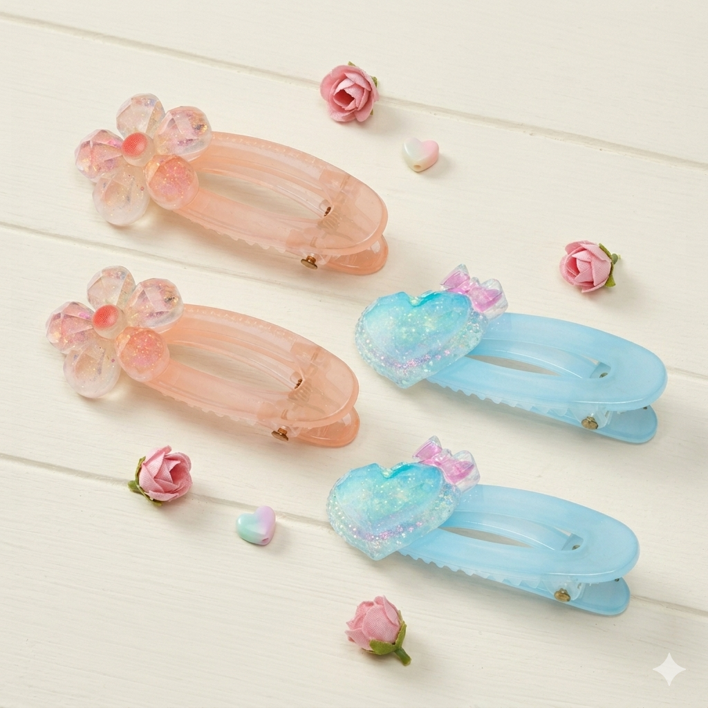 Pastel Hair Clips for Girls Blue & Peach Alligator Hair Pins Set of 4