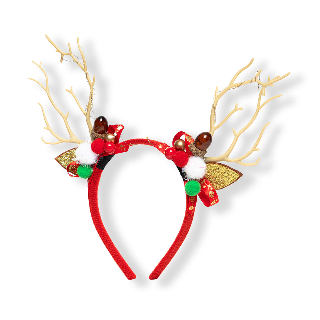 Christmas Red Reindeer Antler Hairband with Pom-Poms & Ornaments - Festive Accessory One Piece