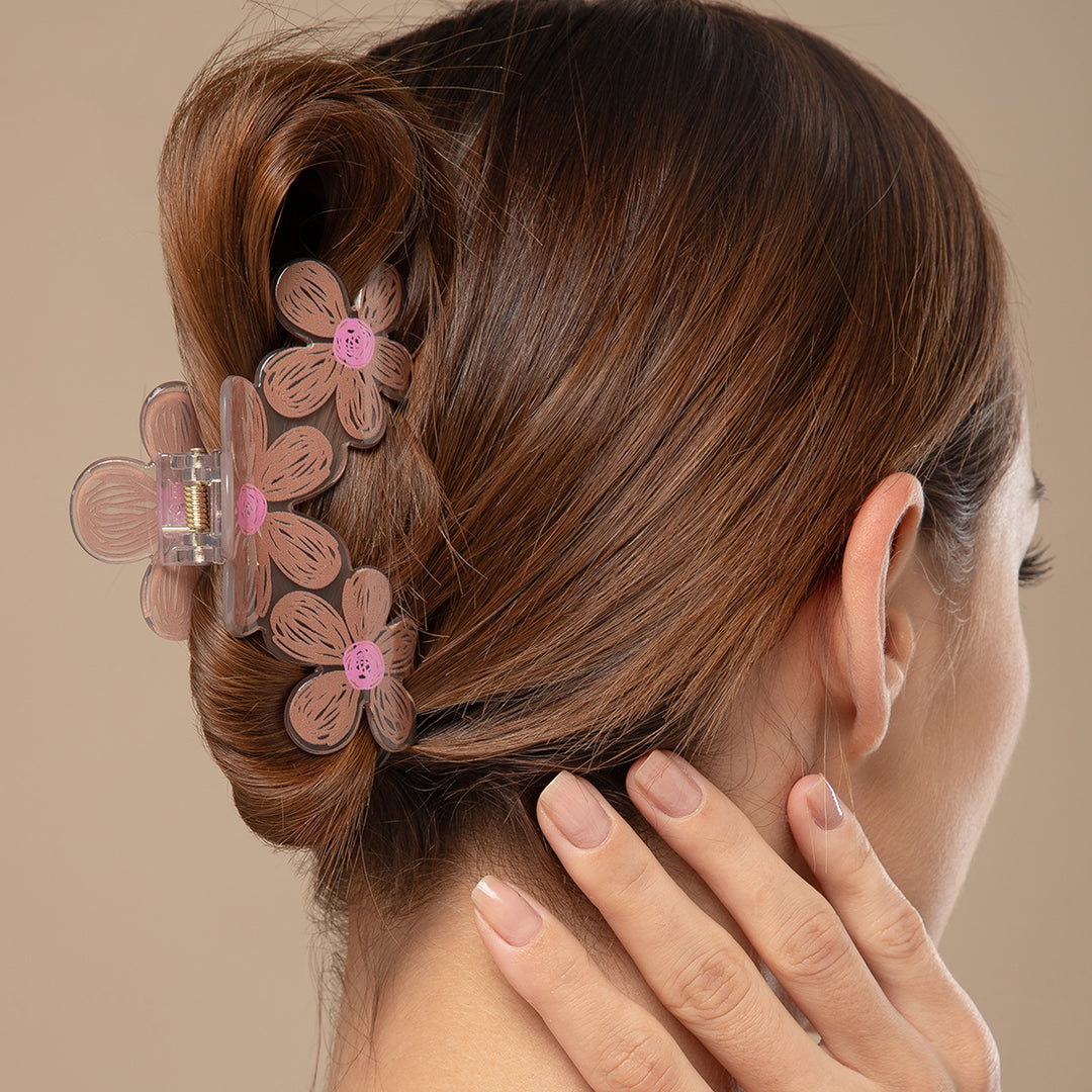 Flower Design Hair Claw Clips – Medium Size Pastel Clips Set of 3