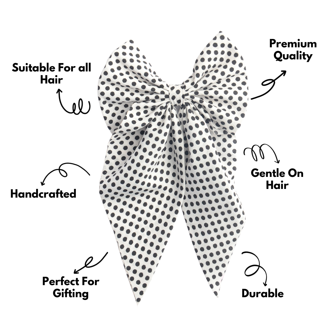 Stylish Black & White Polka Hair Bow Clip For Girls Pack of 1