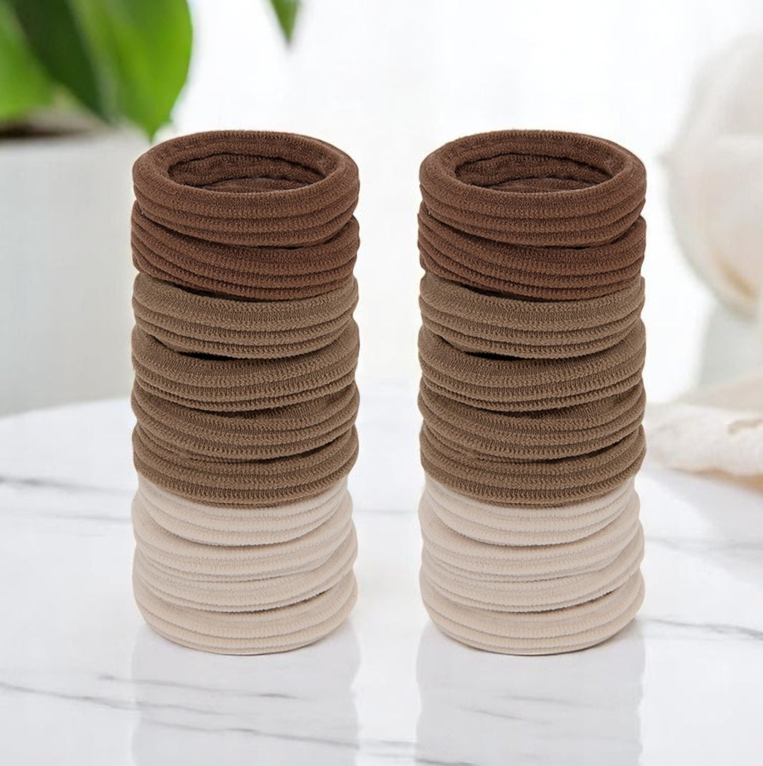 Radhu & Kabby Neutral Hair Ties Set | Brown & Beige Elastic No-Damage Ponytail Holders