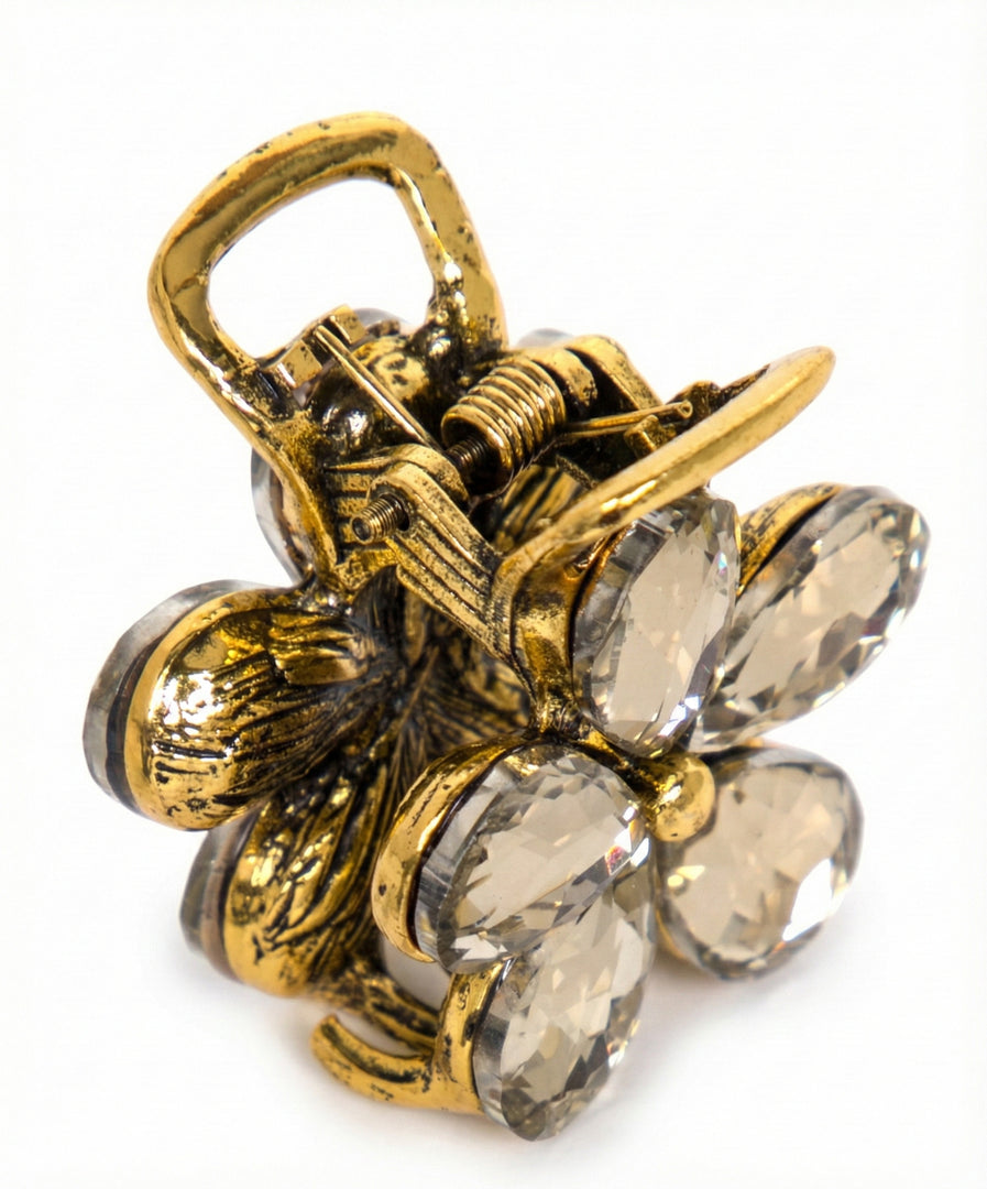 Radhu & Kabby Crystal Floral Hair Claw Clip Set | Black, Silver & Gold Hair Accessories for Women/Girls