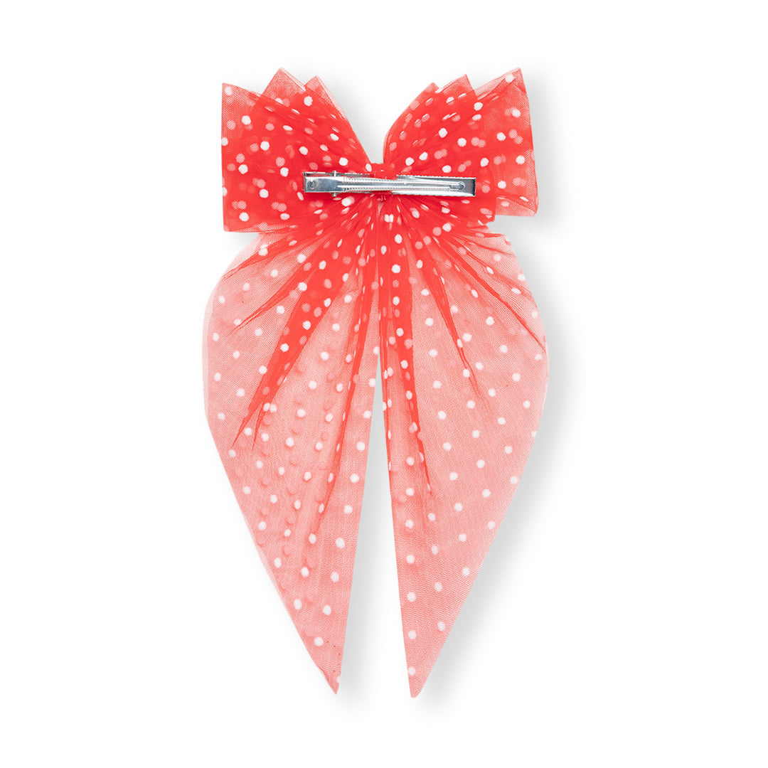 Coral Red & Peach Net Tail Hairbow Polka Dot Design Set of 2